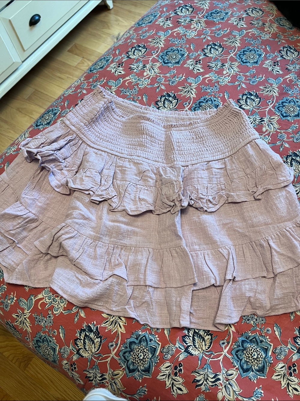 Olivaceous Dusty Pink Tiered Ruffle Mini Skirt